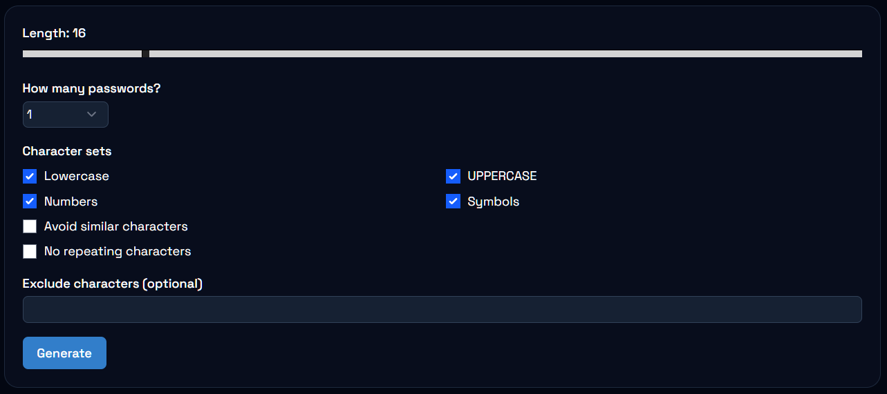 Password Generator interface